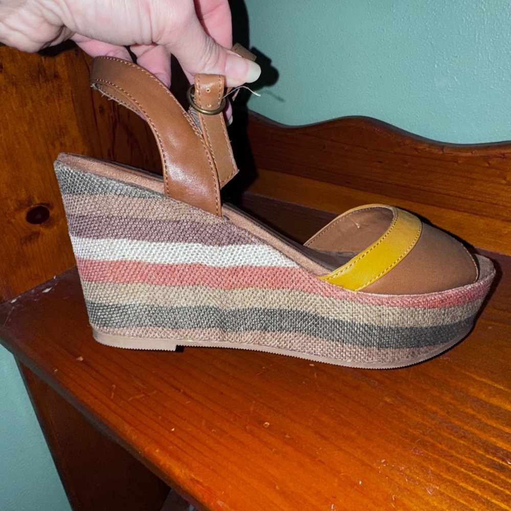 Brown and Yellow Wedge Sandals